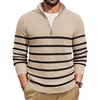 image:imageCOOFANDY Mens Quarter Zip Pullover Dress Slim Fit Sweater Mock Neck Sweaters Casual Long Sleeve PulloversApricot  Black Stripe