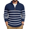 image:imageCOOFANDY Mens Quarter Zip Pullover Dress Slim Fit Sweater Mock Neck Sweaters Casual Long Sleeve PulloversBlue  White Stripe