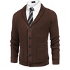 image:imageCOOFANDY Mens Shawl Collar Cardigan Sweater Slim Fit Cable Knit Button up Sweater with PocketsBrown