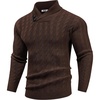 image:imageCOOFANDY Mens Shawl Collar Pullover Sweater Slim Fit Casual Button Cable Knit SweatersBrown