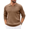 image:imageCOOFANDY Mens Sweaters Polos Long Sleeve V Neck Knit Polo Lightweight Casual Pullover SweaterBrown