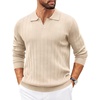 image:imageCOOFANDY Mens Sweaters Polos Long Sleeve V Neck Knit Polo Lightweight Casual Pullover SweaterCream
