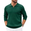image:imageCOOFANDY Mens Sweaters Polos Long Sleeve V Neck Knit Polo Lightweight Casual Pullover SweaterDark Green
