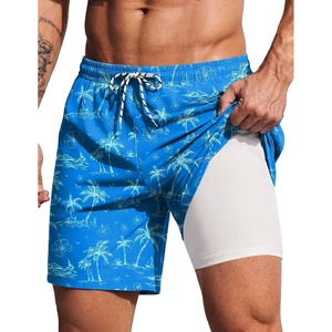image:imageCOOFANDY 2 in 1 Mens Swim Trunks 7 Inch Quick Dry Board Shorts Beach Swim Shorts Bathing Suit with Compression LinerBlue Coconut