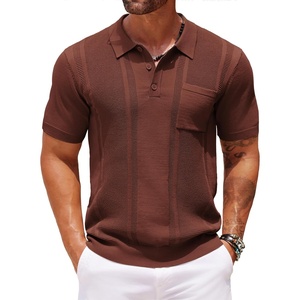 image:imageCOOFANDY Knit Polo Shirts for Men Short Sleeve Textured Polo Shirt Slim Fit Summer Collared T Shirt with PocketBrown