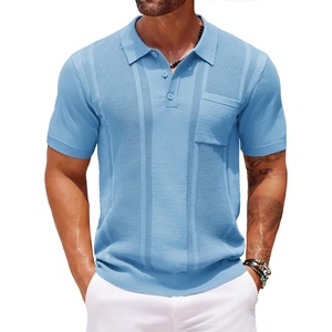 image:imageCOOFANDY Knit Polo Shirts for Men Short Sleeve Textured Polo Shirt Slim Fit Summer Collared T Shirt with PocketLight Blue