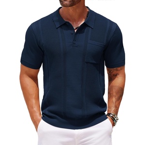 image:imageCOOFANDY Knit Polo Shirts for Men Short Sleeve Textured Polo Shirt Slim Fit Summer Collared T Shirt with PocketNavy Blue