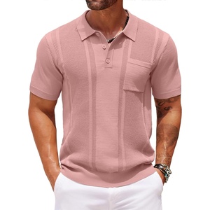 image:imageCOOFANDY Knit Polo Shirts for Men Short Sleeve Textured Polo Shirt Slim Fit Summer Collared T Shirt with PocketPink
