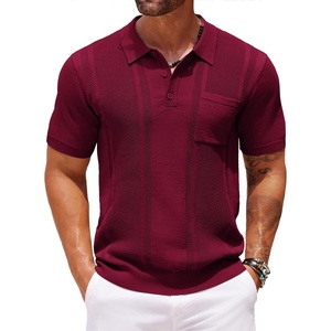 image:imageCOOFANDY Knit Polo Shirts for Men Short Sleeve Textured Polo Shirt Slim Fit Summer Collared T Shirt with PocketWine Red