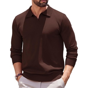 image:imageCOOFANDY Long Sleeve Polo Shirts for Men Knit Polo Sweater Lightweight Ribbed Pullover SweaterBrown