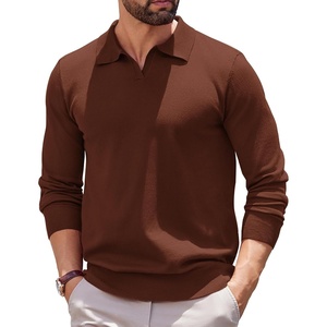 image:imageCOOFANDY Long Sleeve Polo Shirts for Men Knit Polo Sweater Lightweight Ribbed Pullover SweaterCaramel