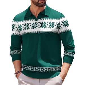 image:imageCOOFANDY Long Sleeve Polo Shirts for Men Knit Polo Sweater Lightweight Ribbed Pullover SweaterChristmas Green  White