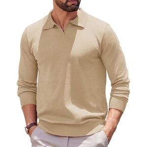 image:imageCOOFANDY Long Sleeve Polo Shirts for Men Knit Polo Sweater Lightweight Ribbed Pullover SweaterKhaki