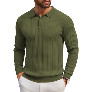 image:imageCOOFANDY Long Sleeve Polo Shirts for Men Lightweight Ribbed Knit Polo Sweater Casual Dress Pullover SweatersArmy Green