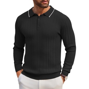 image:imageCOOFANDY Long Sleeve Polo Shirts for Men Lightweight Ribbed Knit Polo Sweater Casual Dress Pullover SweatersBlack  White Edge