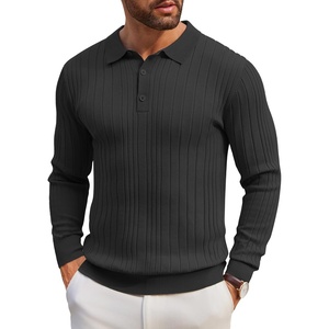 image:imageCOOFANDY Long Sleeve Polo Shirts for Men Lightweight Ribbed Knit Polo Sweater Casual Dress Pullover SweatersBlack