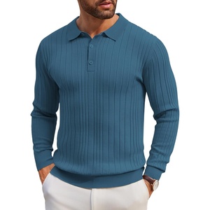 image:imageCOOFANDY Long Sleeve Polo Shirts for Men Lightweight Ribbed Knit Polo Sweater Casual Dress Pullover SweatersBlue