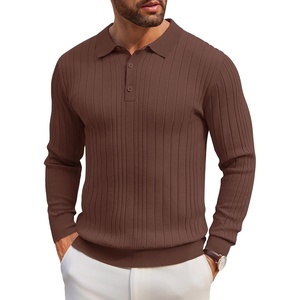 image:imageCOOFANDY Long Sleeve Polo Shirts for Men Lightweight Ribbed Knit Polo Sweater Casual Dress Pullover SweatersBrown