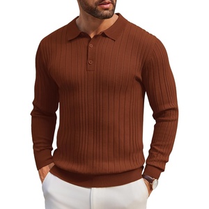 image:imageCOOFANDY Long Sleeve Polo Shirts for Men Lightweight Ribbed Knit Polo Sweater Casual Dress Pullover SweatersCaramel