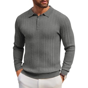 image:imageCOOFANDY Long Sleeve Polo Shirts for Men Lightweight Ribbed Knit Polo Sweater Casual Dress Pullover SweatersDark Grey