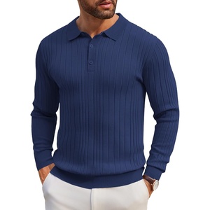 image:imageCOOFANDY Long Sleeve Polo Shirts for Men Lightweight Ribbed Knit Polo Sweater Casual Dress Pullover SweatersDeep Blue
