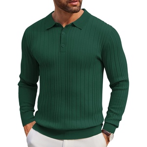 image:imageCOOFANDY Long Sleeve Polo Shirts for Men Lightweight Ribbed Knit Polo Sweater Casual Dress Pullover SweatersGreen