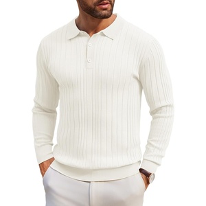 image:imageCOOFANDY Long Sleeve Polo Shirts for Men Lightweight Ribbed Knit Polo Sweater Casual Dress Pullover SweatersIvory