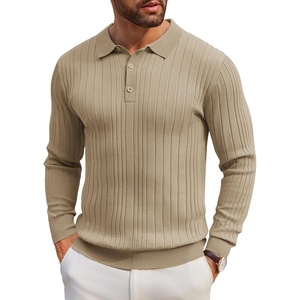 image:imageCOOFANDY Long Sleeve Polo Shirts for Men Lightweight Ribbed Knit Polo Sweater Casual Dress Pullover SweatersKhaki