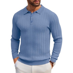 image:imageCOOFANDY Long Sleeve Polo Shirts for Men Lightweight Ribbed Knit Polo Sweater Casual Dress Pullover SweatersLight Blue