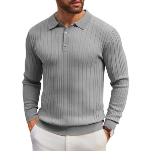 image:imageCOOFANDY Long Sleeve Polo Shirts for Men Lightweight Ribbed Knit Polo Sweater Casual Dress Pullover SweatersLight Grey