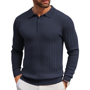 image:imageCOOFANDY Long Sleeve Polo Shirts for Men Lightweight Ribbed Knit Polo Sweater Casual Dress Pullover SweatersNavy Blue