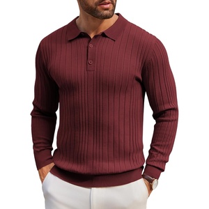 image:imageCOOFANDY Long Sleeve Polo Shirts for Men Lightweight Ribbed Knit Polo Sweater Casual Dress Pullover SweatersWine Red