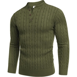 image:imageCOOFANDY Men Casual Knit Sweater Quarter Button Henley Long Sleeve Slim Fit Twisted Pullover SweaterArmy Green