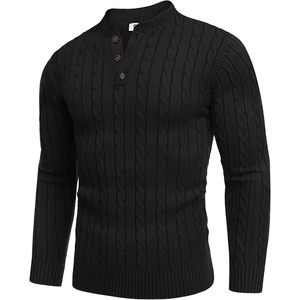 image:imageCOOFANDY Men Casual Knit Sweater Quarter Button Henley Long Sleeve Slim Fit Twisted Pullover SweaterBlack