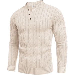 image:imageCOOFANDY Men Casual Knit Sweater Quarter Button Henley Long Sleeve Slim Fit Twisted Pullover SweaterCream Color