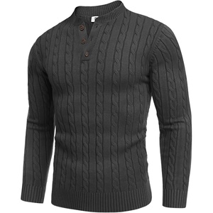 image:imageCOOFANDY Men Casual Knit Sweater Quarter Button Henley Long Sleeve Slim Fit Twisted Pullover SweaterDark Gray