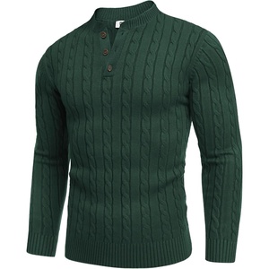 image:imageCOOFANDY Men Casual Knit Sweater Quarter Button Henley Long Sleeve Slim Fit Twisted Pullover SweaterLake Green