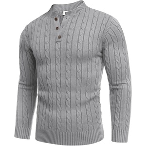 image:imageCOOFANDY Men Casual Knit Sweater Quarter Button Henley Long Sleeve Slim Fit Twisted Pullover SweaterLight Grey