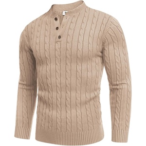 image:imageCOOFANDY Men Casual Knit Sweater Quarter Button Henley Long Sleeve Slim Fit Twisted Pullover SweaterLight Khaki