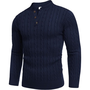 image:imageCOOFANDY Men Casual Knit Sweater Quarter Button Henley Long Sleeve Slim Fit Twisted Pullover SweaterNavy Blue