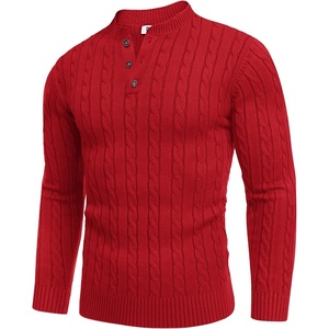 image:imageCOOFANDY Men Casual Knit Sweater Quarter Button Henley Long Sleeve Slim Fit Twisted Pullover SweaterRed