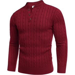image:imageCOOFANDY Men Casual Knit Sweater Quarter Button Henley Long Sleeve Slim Fit Twisted Pullover SweaterWine Red