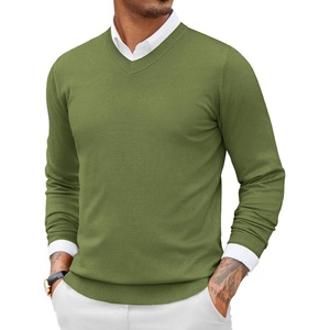 image:imageCOOFANDY Men Casual V Neck Sweater Ribbed Knit Slim Fit Long Sleeve Pullover TopArmy Green