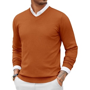 image:imageCOOFANDY Men Casual V Neck Sweater Ribbed Knit Slim Fit Long Sleeve Pullover TopBrown