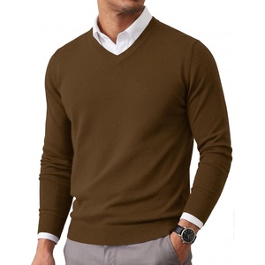 image:imageCOOFANDY Men Casual V Neck Sweater Ribbed Knit Slim Fit Long Sleeve Pullover TopDark Brown