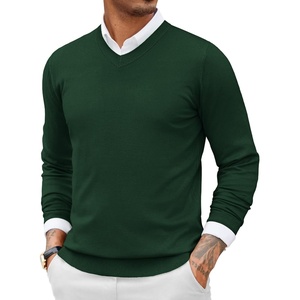 image:imageCOOFANDY Men Casual V Neck Sweater Ribbed Knit Slim Fit Long Sleeve Pullover TopGreen