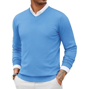 image:imageCOOFANDY Men Casual V Neck Sweater Ribbed Knit Slim Fit Long Sleeve Pullover TopLight Blue