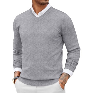 image:imageCOOFANDY Men Casual V Neck Sweater Ribbed Knit Slim Fit Long Sleeve Pullover TopLight Grey
