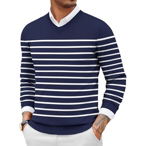 image:imageCOOFANDY Men Casual V Neck Sweater Ribbed Knit Slim Fit Long Sleeve Pullover TopNavywhite