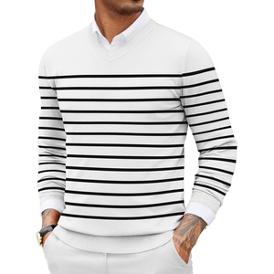 image:imageCOOFANDY Men Casual V Neck Sweater Ribbed Knit Slim Fit Long Sleeve Pullover TopWhiteblack